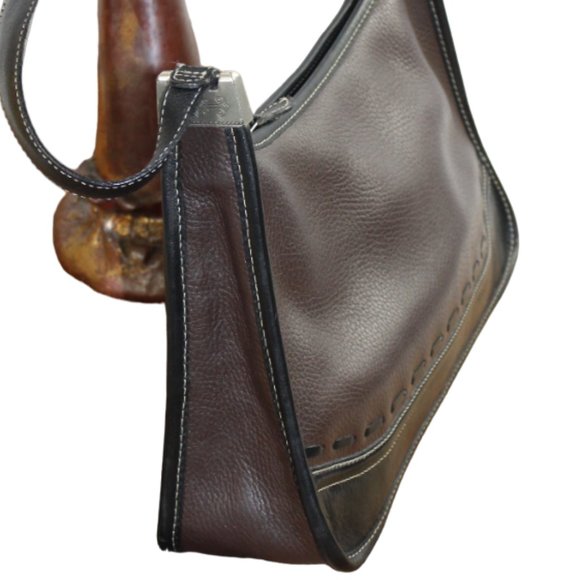 Brighton Brown And Black Two Tone Leather Vintage Shoulder Style Bag (EU… - Picture 5 of 9